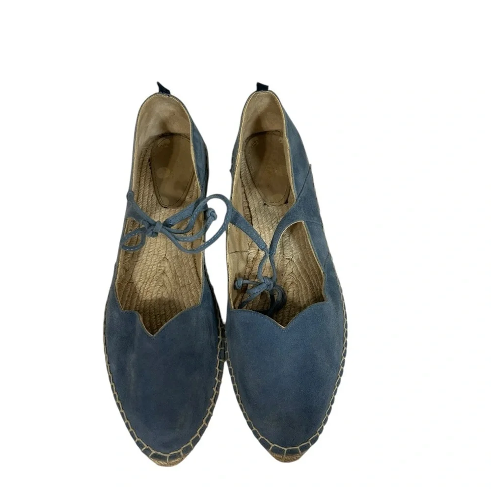 Boden Blue Suede Scalloped Tie Up Isabella Espadrilles Flats Size 42 / US 10.5